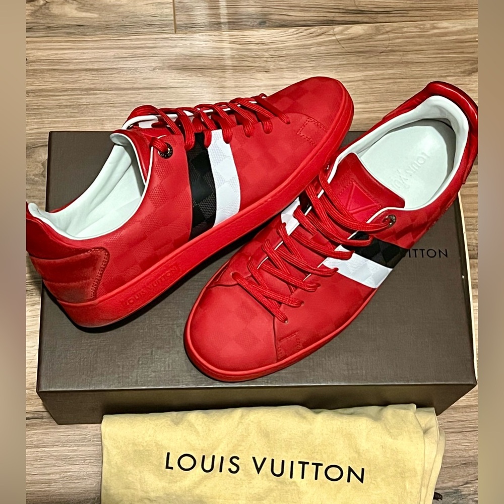 Like new! Louis Vuitton Damier Infini Frontrow rouge 'Red Checkered' sneakers